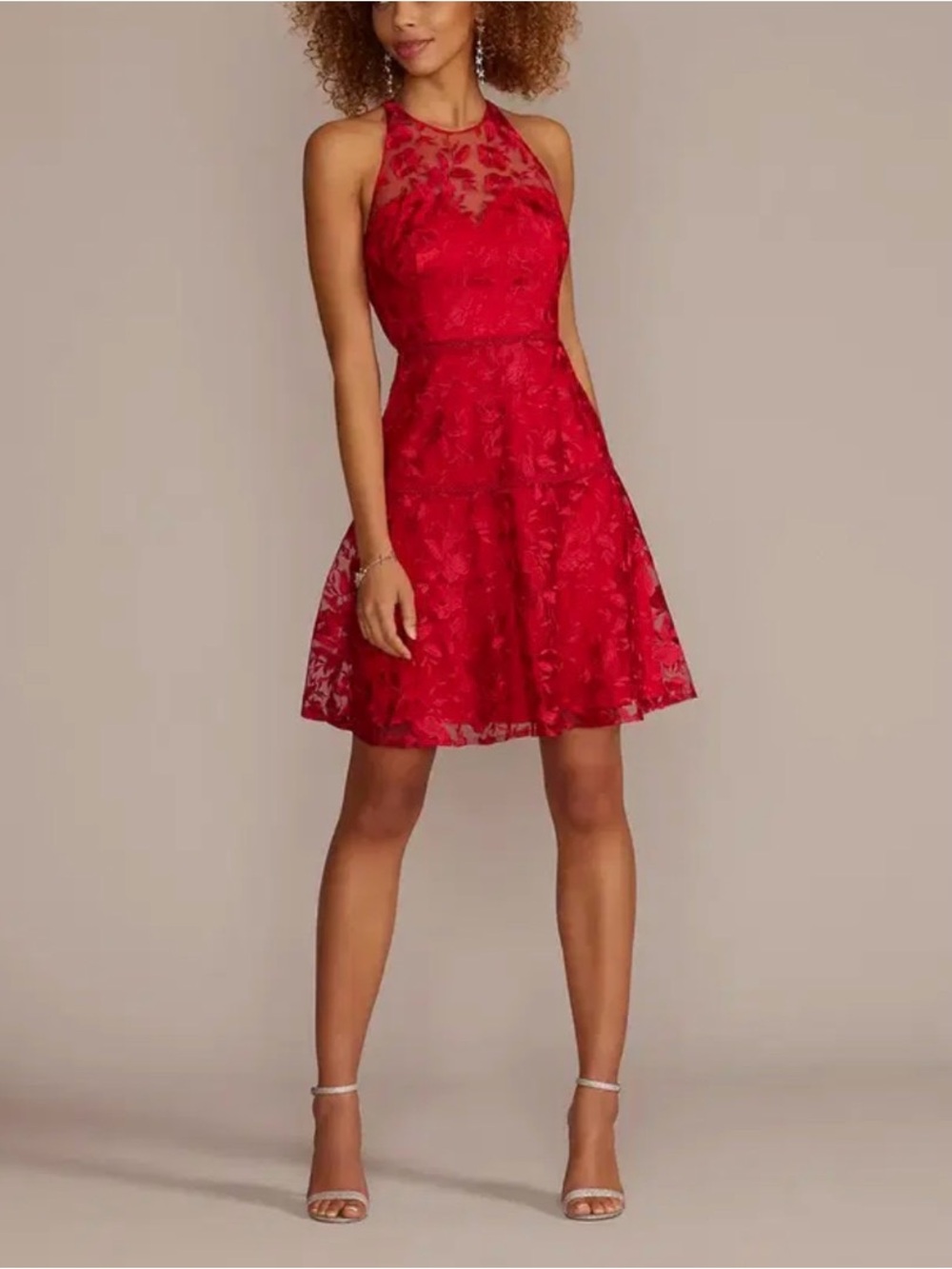 🔵Lace Vibrant Red Lace Sleeveless Dress - Picture 4 of 7